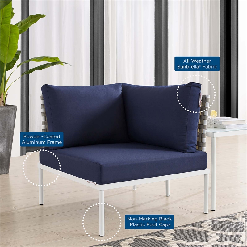 Modway Harmony Fabric Basket Weave Patio Corner Chair in Navy/Tan