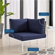 Modway Harmony Fabric Basket Weave Patio Corner Chair in Navy/Tan