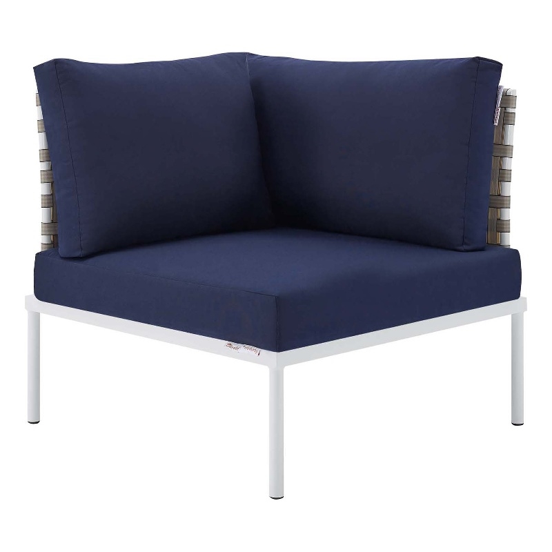 Modway Harmony Fabric Basket Weave Patio Corner Chair in Navy/Tan