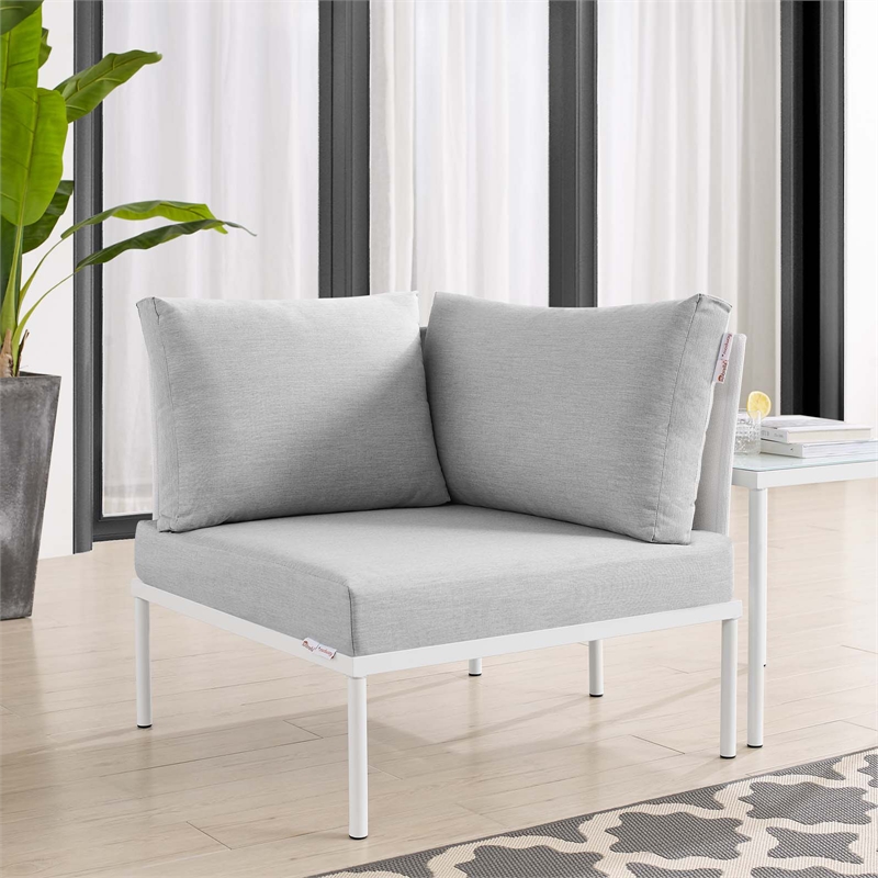 Modway Harmony Fabric All Mesh Patio Corner Chair in White/Gray