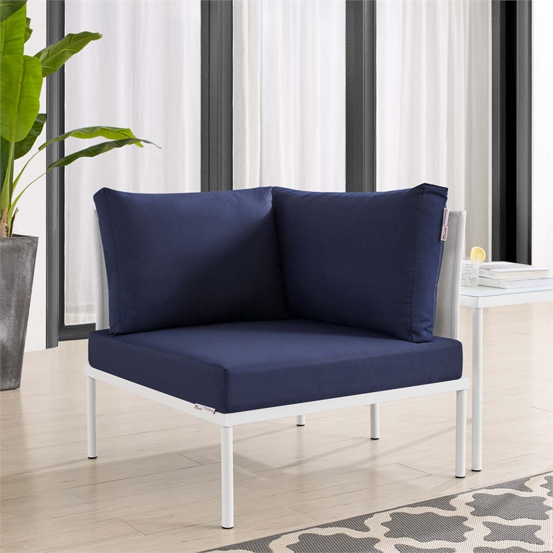 Modway Harmony Fabric All Mesh Patio Corner Chair in White/Navy