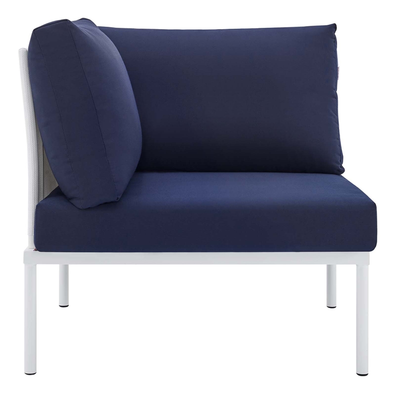 Modway Harmony Fabric All Mesh Patio Corner Chair in White/Navy