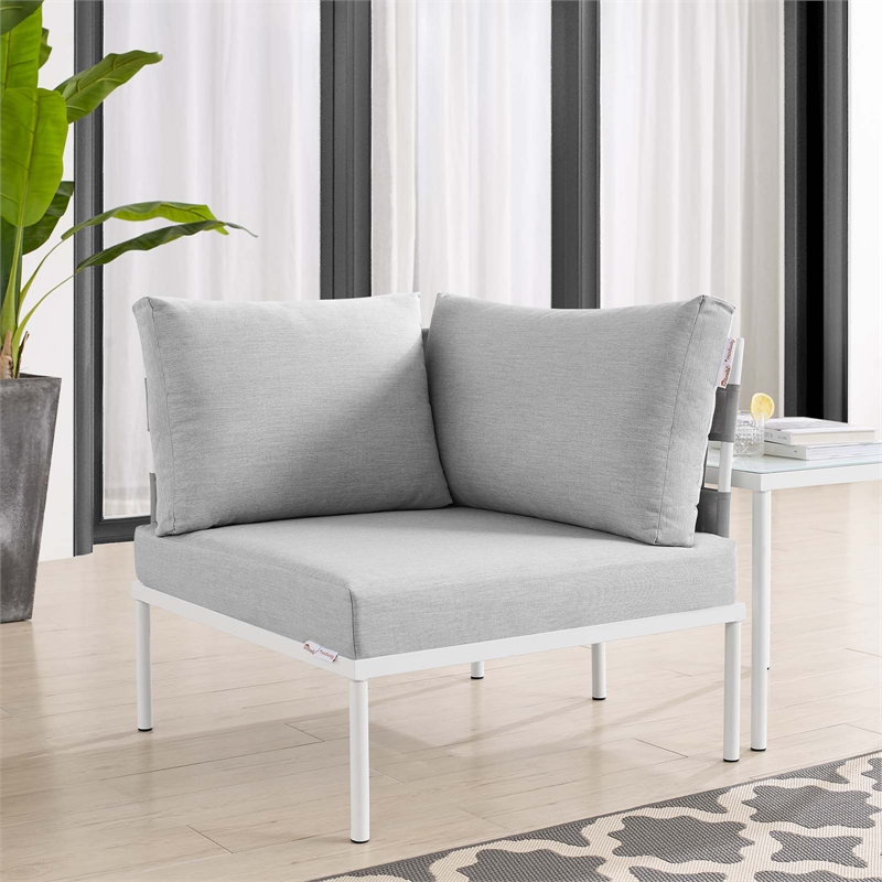Modway Harmony Aluminum and Fabric Patio Corner Chair in Gray