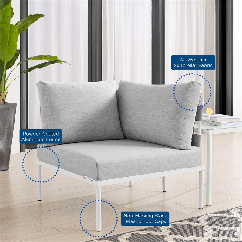 Modway Harmony Aluminum and Fabric Patio Corner Chair in Gray
