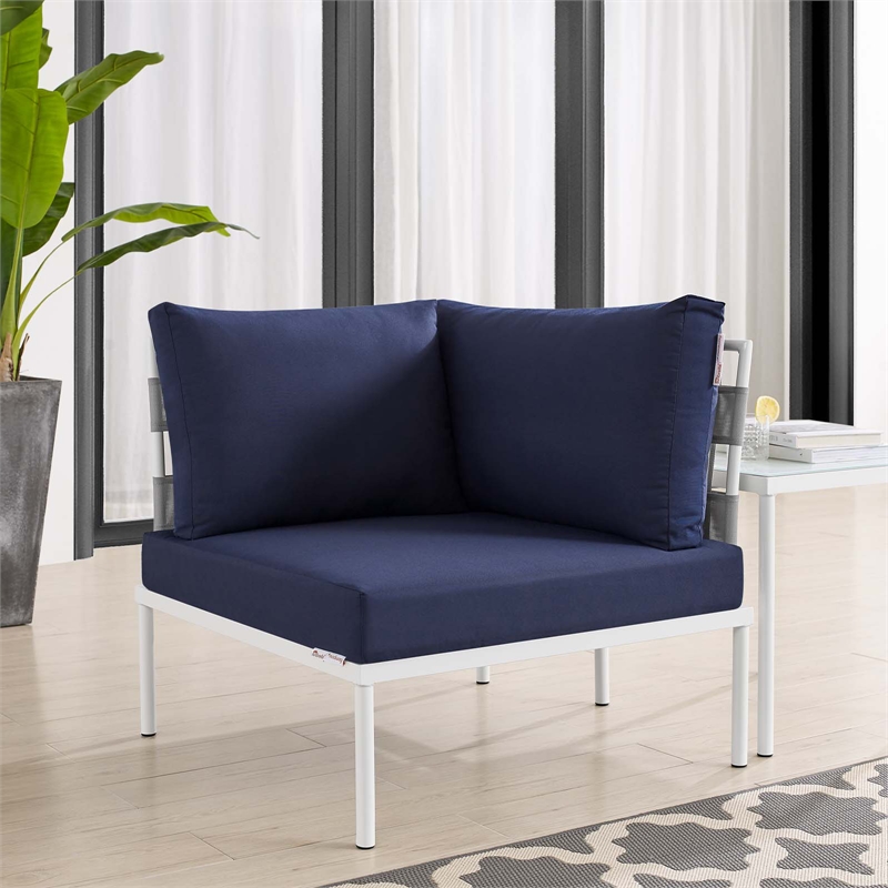 Modway Harmony Aluminum and Fabric Patio Corner Chair in Gray/Navy