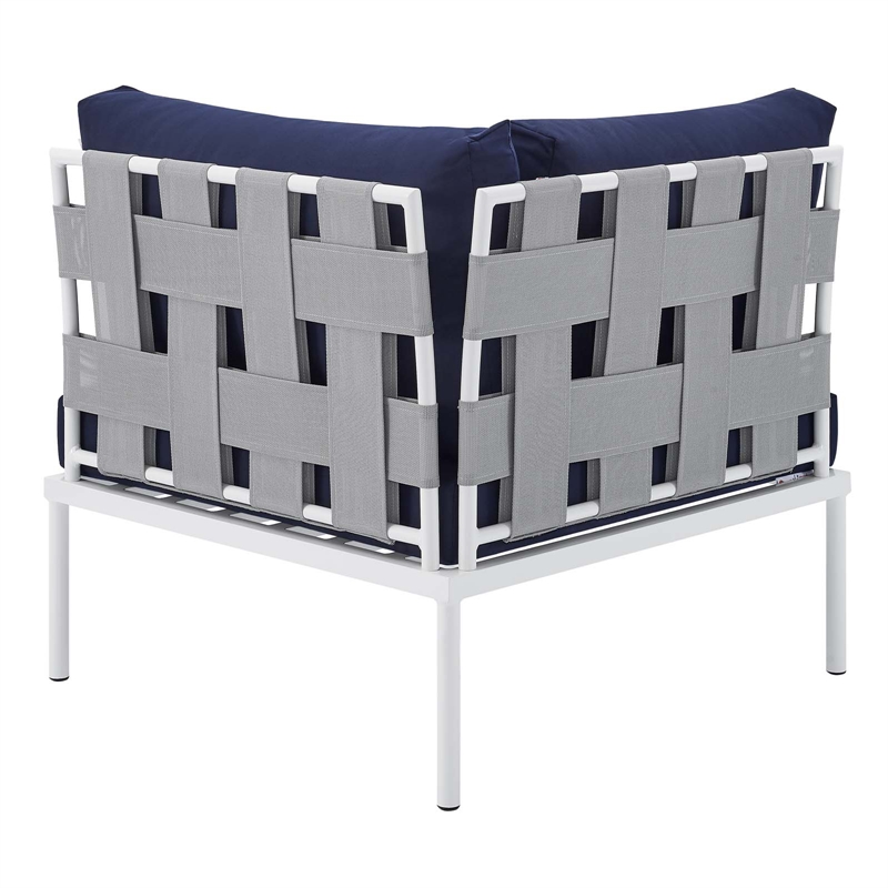 Modway Harmony Aluminum and Fabric Patio Corner Chair in Gray/Navy