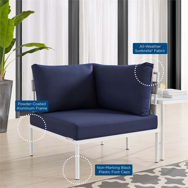 Modway Harmony Aluminum and Fabric Patio Corner Chair in Gray/Navy