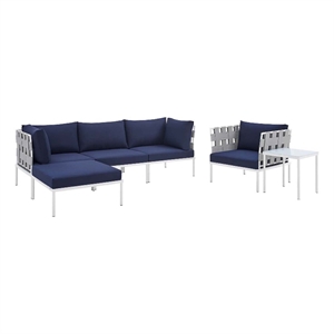 modway harmony 6-piece contemporary fabric patio seating set in navy/gray