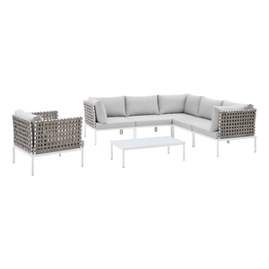 modway harmony 7-piece fabric basket weave patio sectional sofa set in tan/gray