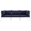 Modway Harmony Modern Fabric & Aluminum Basket Weave Patio Sofa in Taupe/Navy