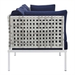 Modway Harmony Modern Fabric & Aluminum Basket Weave Patio Sofa in Taupe/Navy