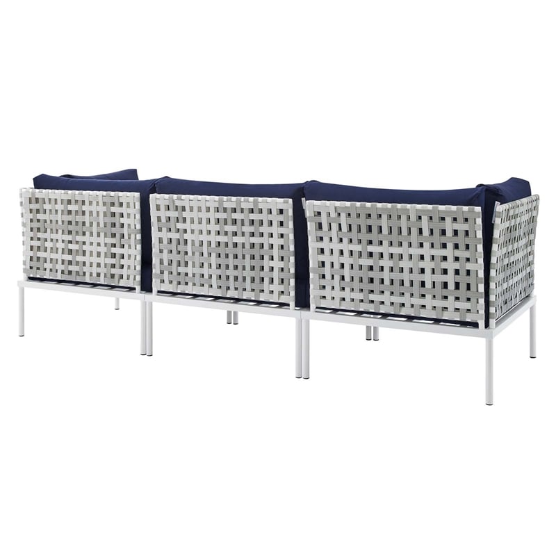 Modway Harmony Modern Fabric & Aluminum Basket Weave Patio Sofa in Taupe/Navy