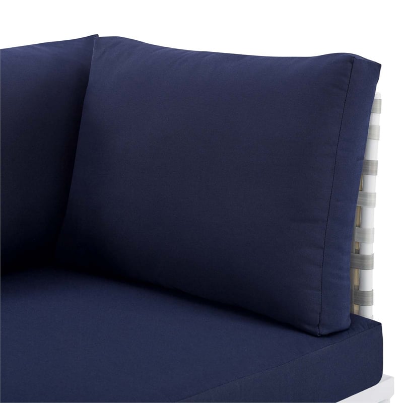 Modway Harmony Modern Fabric & Aluminum Basket Weave Patio Sofa in Taupe/Navy