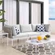 Modway Harmony Modern Fabric & Aluminum Basket Weave Patio Sofa in Tan/Gray