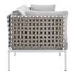 Modway Harmony Modern Fabric & Aluminum Basket Weave Patio Sofa in Tan/Gray