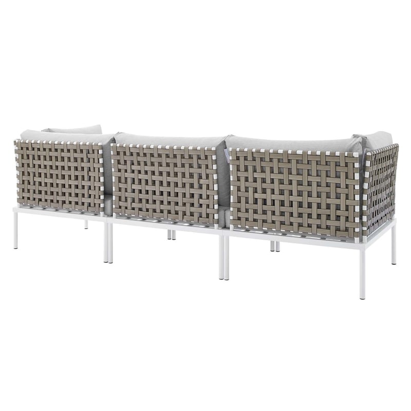 Modway Harmony Modern Fabric & Aluminum Basket Weave Patio Sofa in Tan/Gray