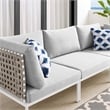 Modway Harmony Modern Fabric & Aluminum Basket Weave Patio Sofa in Tan/Gray