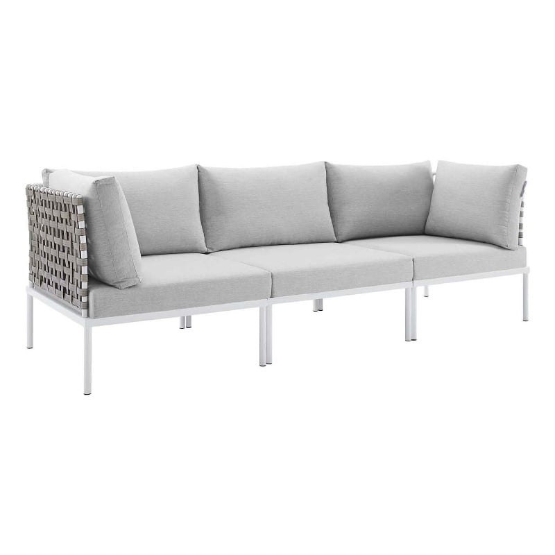 Modway Harmony Modern Fabric & Aluminum Basket Weave Patio Sofa in Tan/Gray