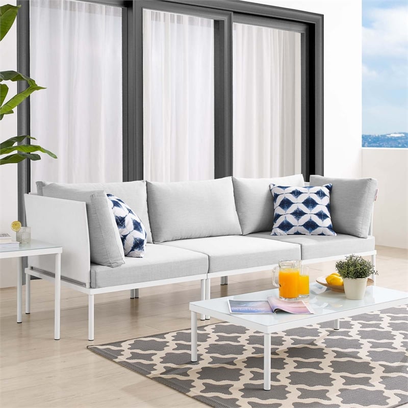 Modway Harmony Modern Fabric & Aluminum Patio Sofa in White and Gray