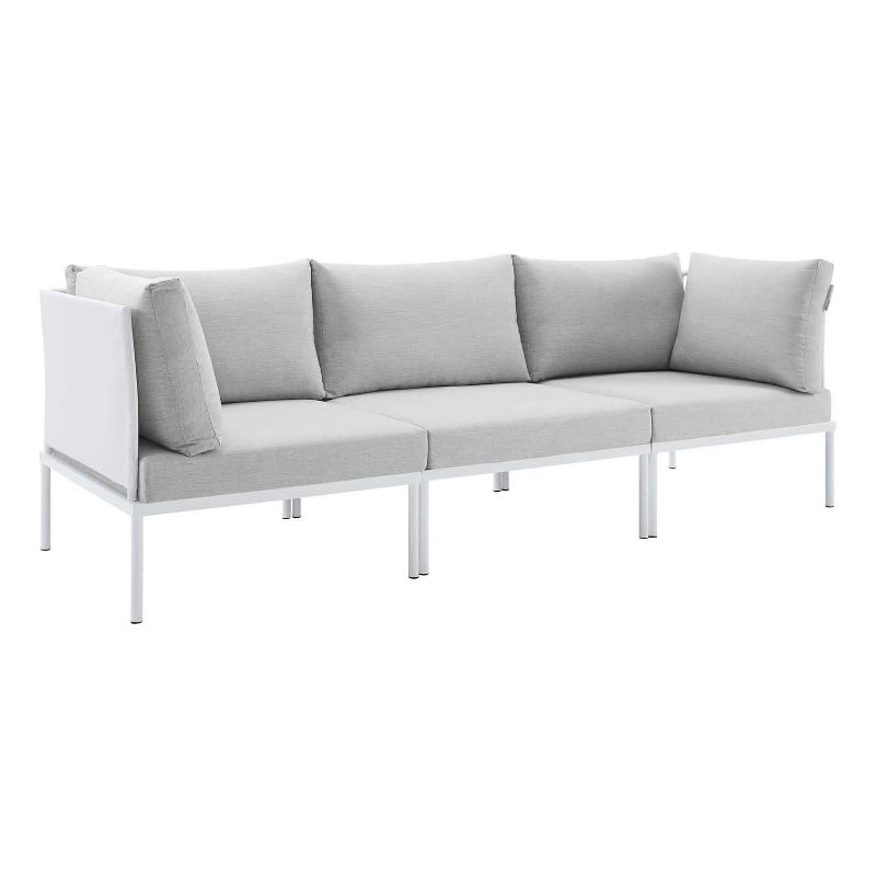 Modway Harmony Modern Fabric & Aluminum Patio Sofa in White and Gray