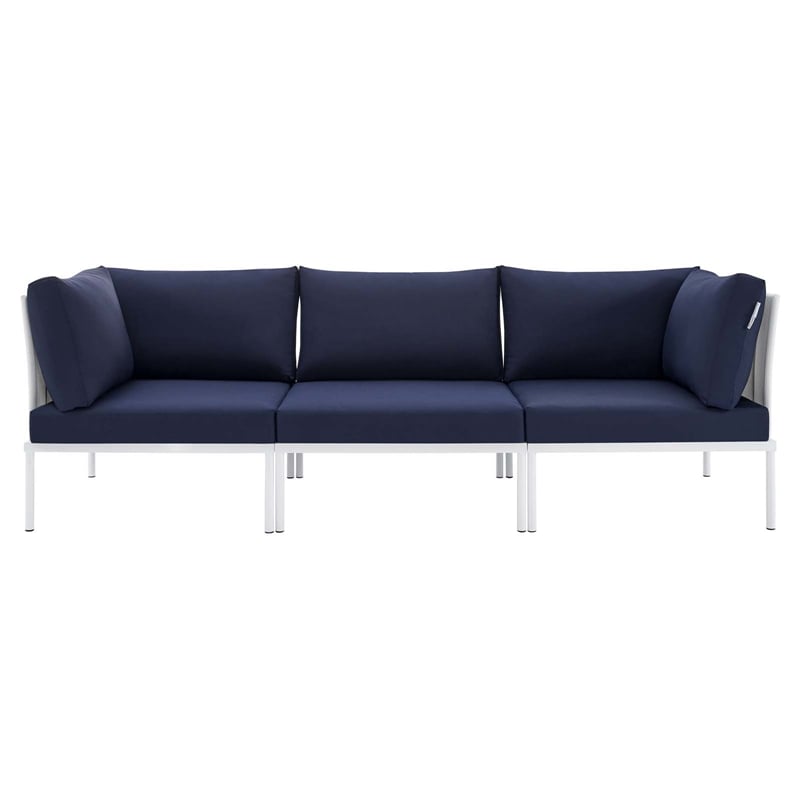 Modway Harmony Modern Fabric & Aluminum Patio Sofa in White and Navy
