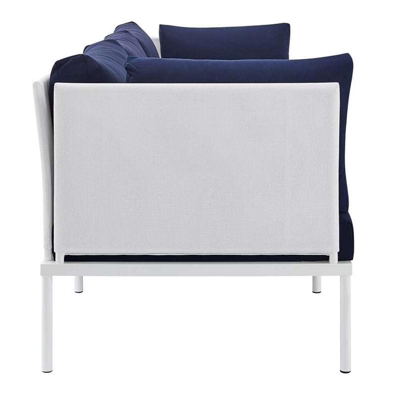 Modway Harmony Modern Fabric & Aluminum Patio Sofa in White and Navy