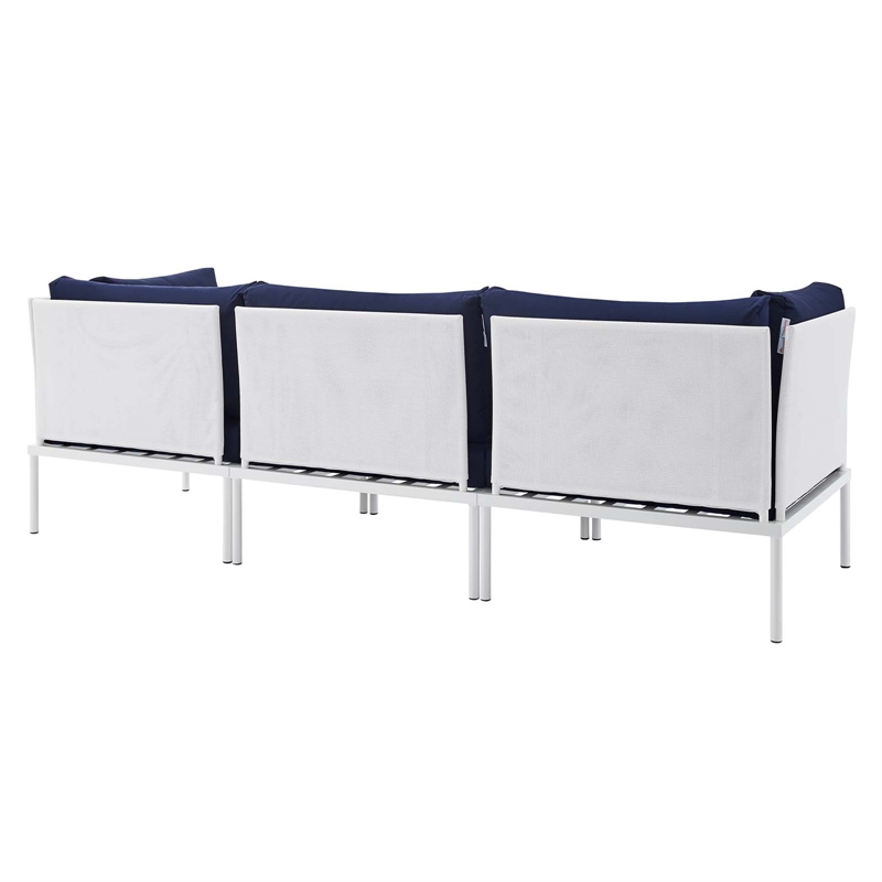 Modway Harmony Modern Fabric & Aluminum Patio Sofa in White and Navy