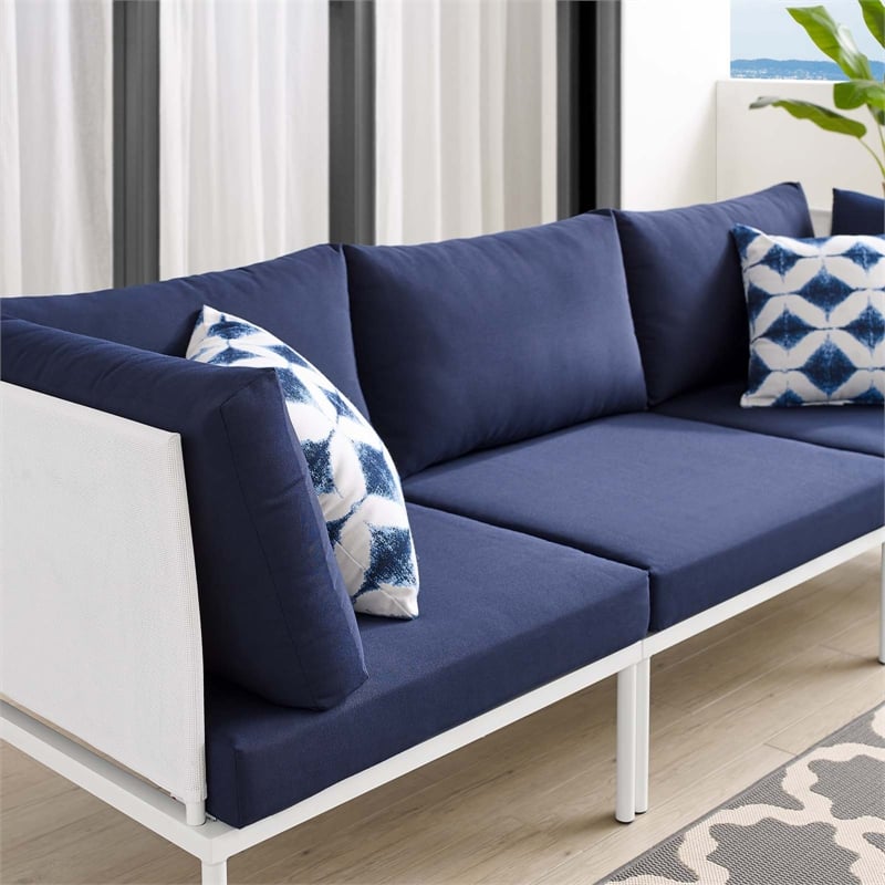 Modway Harmony Modern Fabric & Aluminum Patio Sofa in White and Navy