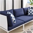 Modway Harmony Modern Fabric & Aluminum Patio Sofa in White and Navy