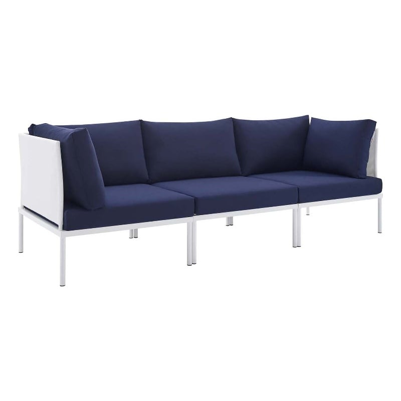 Modway Harmony Modern Fabric & Aluminum Patio Sofa in White and Navy