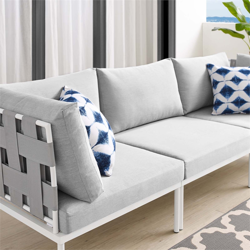 Modway Harmony Modern Fabric & Aluminum Patio Sofa in Gray Finish