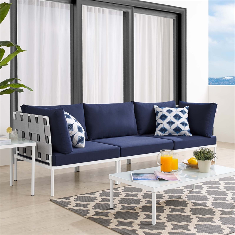 Modway Harmony Modern Fabric & Aluminum Patio Sofa in Navy and Gray