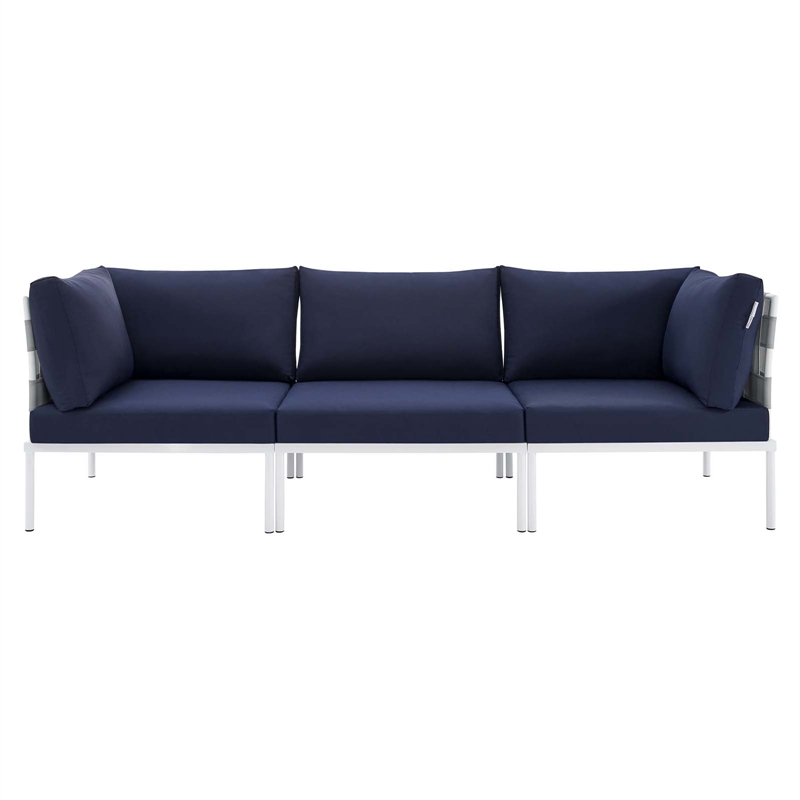 Modway Harmony Modern Fabric & Aluminum Patio Sofa in Navy and Gray