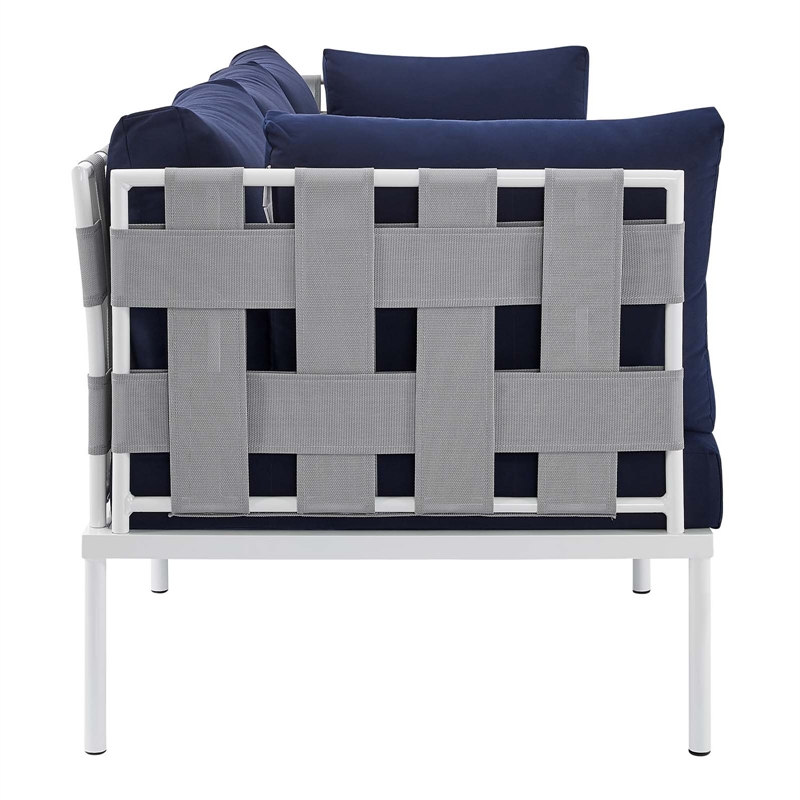 Modway Harmony Modern Fabric & Aluminum Patio Sofa in Navy and Gray