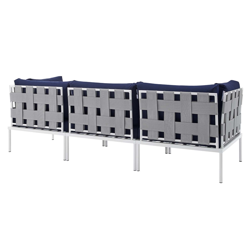 Modway Harmony Modern Fabric & Aluminum Patio Sofa in Navy and Gray