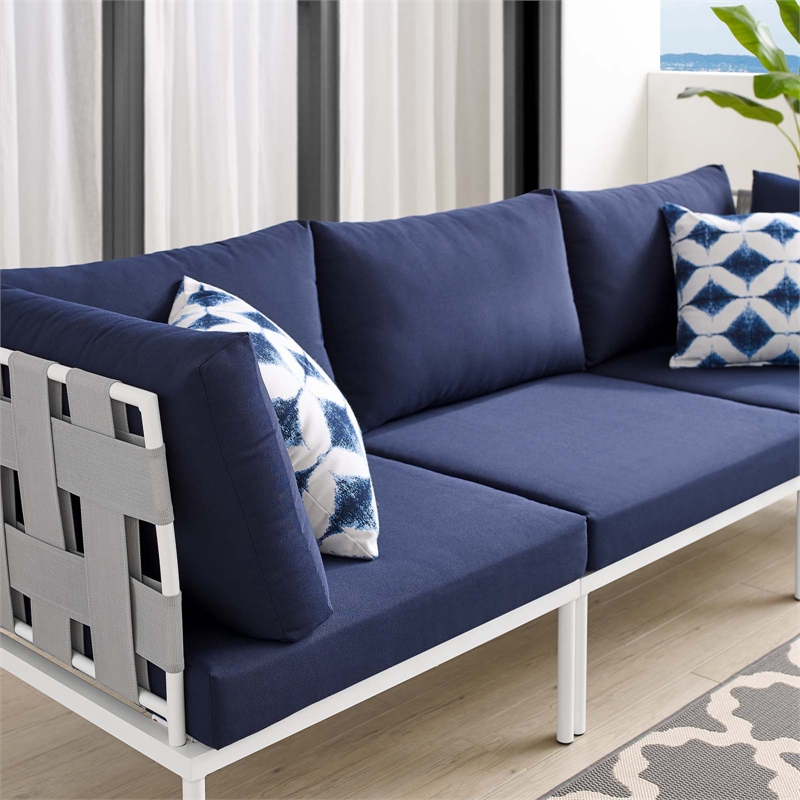 Modway Harmony Modern Fabric & Aluminum Patio Sofa in Navy and Gray