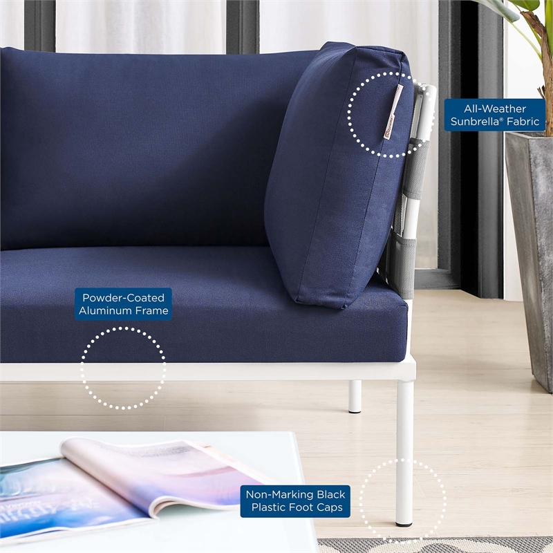 Modway Harmony Modern Fabric & Aluminum Patio Sofa in Navy and Gray