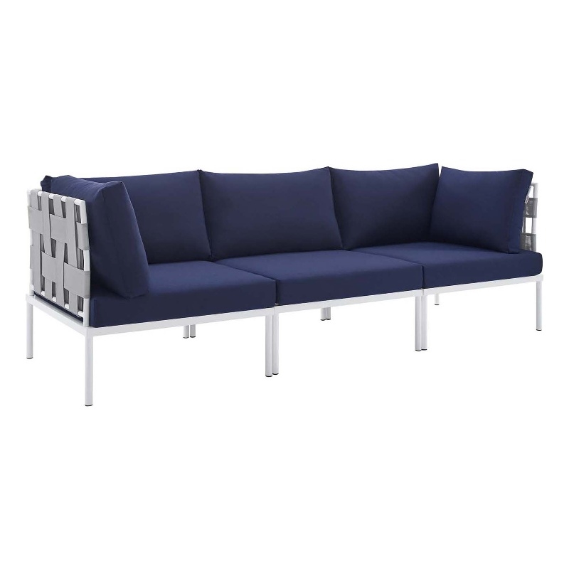 Modway Harmony Modern Fabric & Aluminum Patio Sofa in Navy and Gray