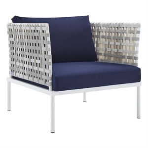 modway harmony fabric basket weave patio armchair in taupe/navy