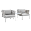 Modway Harmony 3-Piece Fabric Basket Weave Patio Seating Set in Taupe/Gray