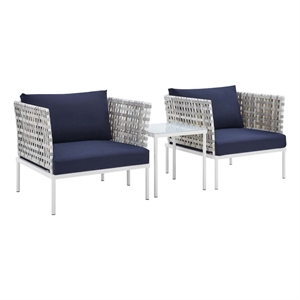 Modway Harmony 3-Piece Fabric Basket Weave Patio Seating Set in Taupe/Navy