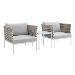 modway harmony 3-piece fabric basket weave patio seating set in tan/gray
