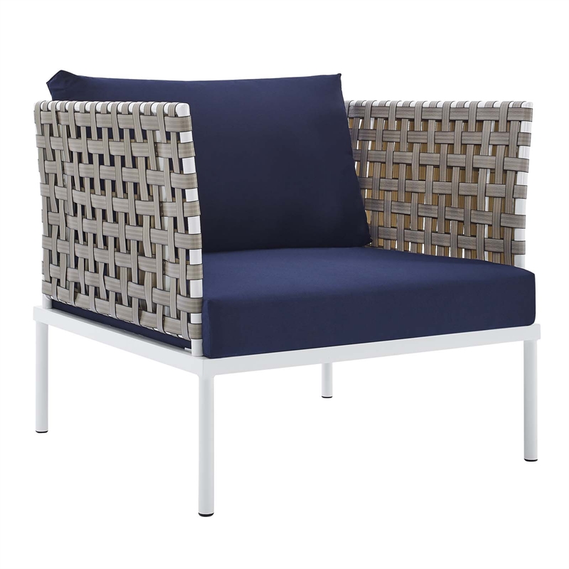 Modway Harmony 3-Piece Fabric Basket Weave Patio Seating Set in Tan/Navy