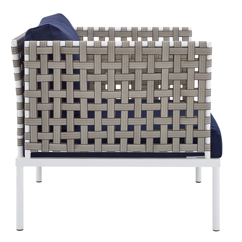 Modway Harmony 3-Piece Fabric Basket Weave Patio Seating Set in Tan/Navy