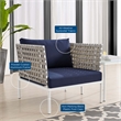 Modway Harmony 3-Piece Fabric Basket Weave Patio Seating Set in Tan/Navy