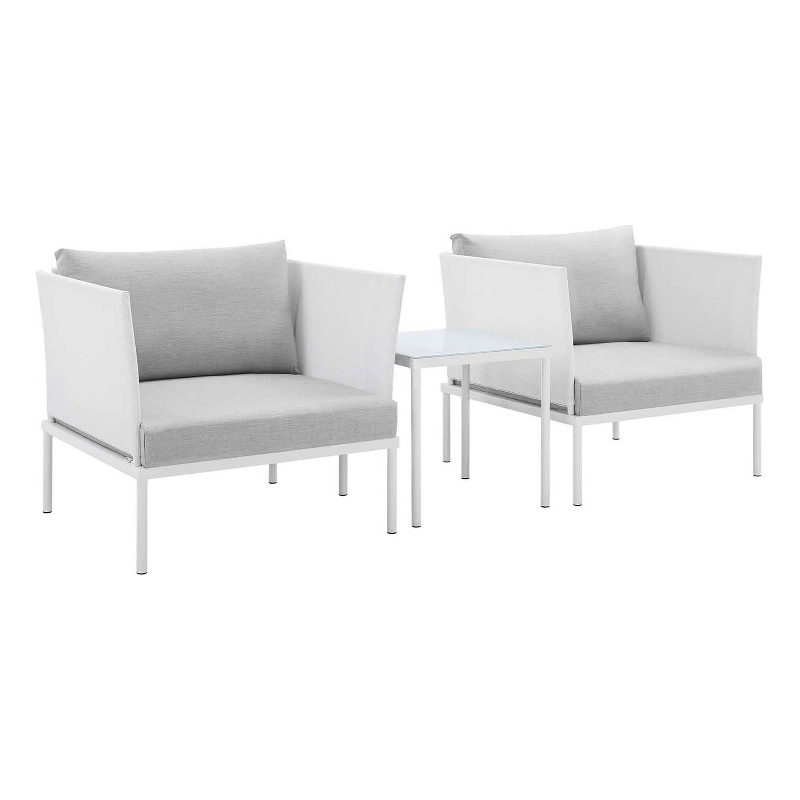 Modway Harmony 3-Piece Aluminum/Fabric Patio Seating Set in White/Gray