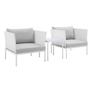 modway harmony 3-piece aluminum/fabric patio seating set in white/gray