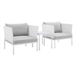 Modway Harmony 3-Piece Aluminum/Fabric Patio Seating Set in White/Gray