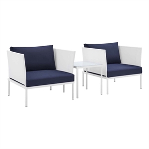 Modway Harmony 3-Piece Aluminum/Fabric Patio Seating Set in White/Navy