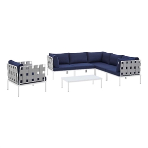 modway harmony 7-piece fabric patio sectional sofa set in navy/gray